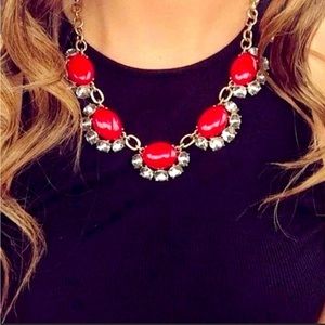 Stella & Dot Mae Red Cabochon & Crystal Necklace - Retired